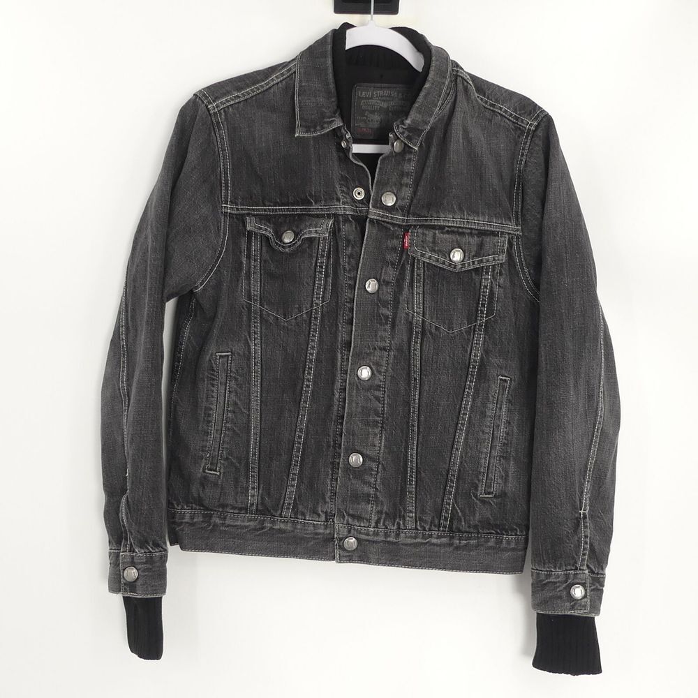 Levi's Black Stonewash Denim Trucker Jacket Snap‎ Kids Large L 57531